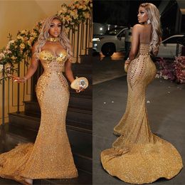 Bling Crystal Mermaid Celebrity Prom jurken Luxe pailletten avondjurk 2022 sexy zwarte meisjes afstuderen feestjurk