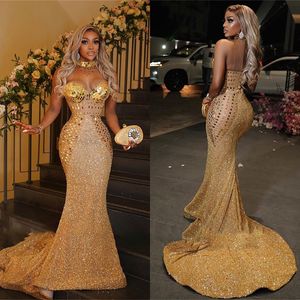 Bling Crystal Mermaid Celebrity Prom jurken Luxe pailletten avondjurk 2022 sexy zwarte meisjes afstuderen feestjurk