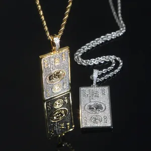 Bling cz 100 dollar hangers ketting hiphop vrouw mannen ijsjes sieraden mode cool punk sieraden drop schip