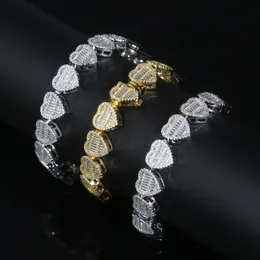 Bling CZ coeur Tennis chaîne Bracelet pour femmes entièrement pavé glacé zircon cubique luxe Hip Hop bijoux pour cadeau