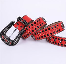 Bling Designer Ceinture Crâne Diamant Femmes Ceinture Jeans Taille Décoration Cuir Souple Rouge Noir Cinture Creative Western Style Ceintures De Luxe Anniversaire YD024 Q2