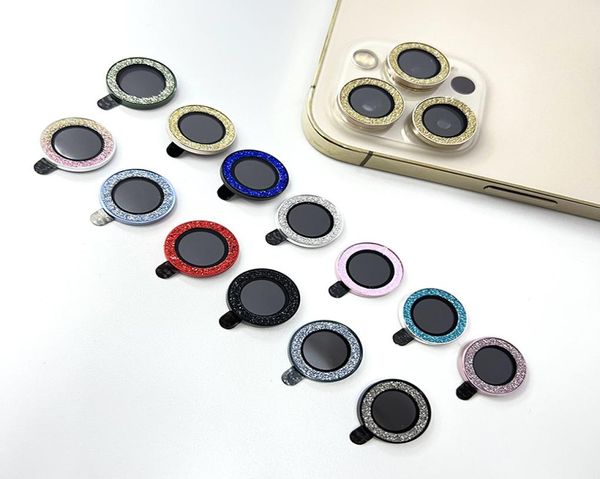 Protecteur d'objectif d'appareil photo en diamant scintillant, Film avec anneau métallique en verre pour iPhone 13 12 11 Pro Max mini, couverture arrière 6411159