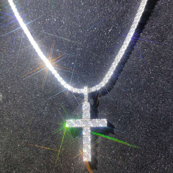 Bling Diamant Croix Pendentifs Collier Or Blanc Plaqué Hommes Femmes Amant Cadeau Couple Religieux Hip Hop Bijoux