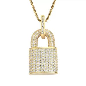Bling Diamond cubique zircon serrure collier hip hop bijoux ensemble 18 carats cadenas en or pendentif colliers chaîne en acier inoxydable mode pour 260Q