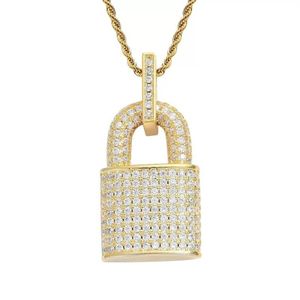 Bling Diamond cubique zircon serrure collier hip hop bijoux ensemble 18 carats cadenas en or pendentif colliers chaîne en acier inoxydable mode pour 241w