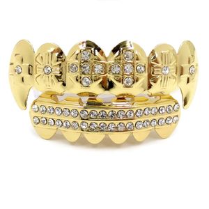 Bling Diamond CZ Zirkonia Halloween Gouden Mond Tanden Grillz Caps Top Bottom Koperen Grill Set Mannen Vrouwen Bucktooth Grills Rock Punk Rapper Mannen Hiphop Sieraden