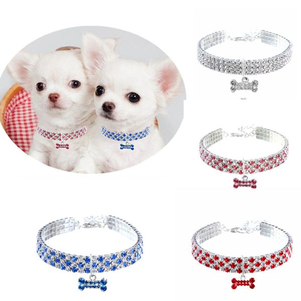 Bling Diamond Dog Collares Crystal Puppy Pet Shiny Full Rhinestone collar sólido Tamaño para perros pequeños Collar Mascotas Suministros WLL498