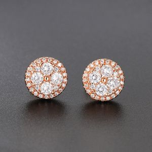 Pendientes de diamantes brillantes chapados en oro blanco rosa amarillo brillante redondo CZ pendientes de piedra bonito regalo para hombres y mujeres