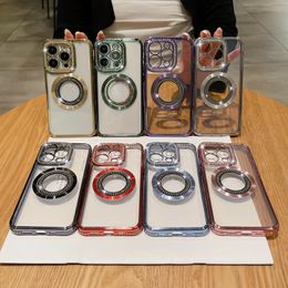 Cajas de carga inalámbrica magnética de Bling Diamond para iPhone 15 14 Plus 13 Pro Max 12 11 Samsung S23 Ultra S22 CD de lujo Soft TPU Plating Teléfono cromado Cubierta de agujero fino