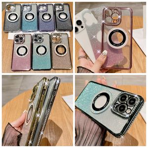 Estuches de carga inalámbricos magnéticos de Bling Diamond para iPhone 15 Pro Max 14 Plus 13 12 11 Iphone15 CD de lujo Gradient Glitter Sparkle Cromado Soft TPU Plating Back Cover