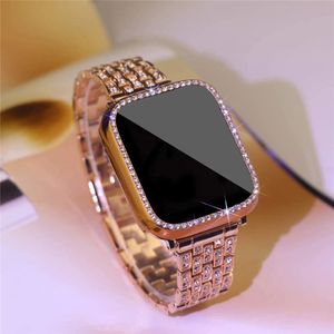 Bracelet en métal diamant scintillant + étui PC pour Apple Watch série 8 7 6 5 4 3 2 SE