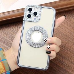 Bling Diamond Soft TPU Case pour 15 14 Plus Pro MAX 12 13 Trou de bague de luxe Shinny Glitter Gradient Fine Hole Placage métallique Étuis de couverture de téléphone portable