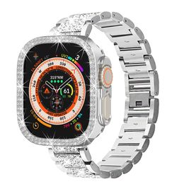 Funda protectora con correa de acero inoxidable y diamante brillante para Apple Watch Series 8 7 6 5 4 SE iWatch 40mm 41mm 44mm 45mm