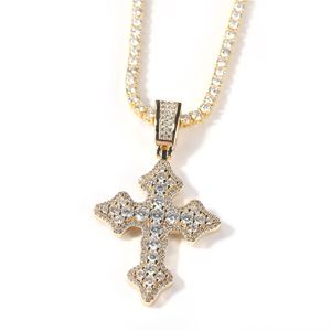 Bling Diamond Stone Cross Colgantes Collar Joyería Platino Plateado Hombres Mujeres Amante Regalo Pareja Joyería Religiosa