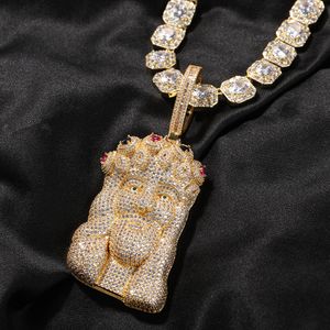 Bling Diamond Stone Person Colgantes Collar Joyería Real 18K Chapado en oro Amante Joyería religiosa