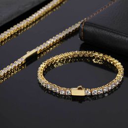 Tennis Chian Collar Pulseras para Hombres 18K Real Gold Plated Jewelry Set