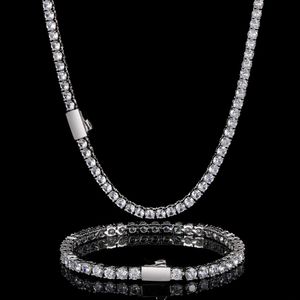 Bling Diamond Stone Tennis Ketting Armbanden Sieraden Set voor Mannen 18K Echt Vergulde Afgestudeerde Sieraden