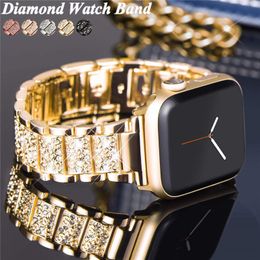 Correa de diamante brillante para Apple Watch Band 40mm 45mm 44mm 41mm 42mm 38mm Cinturón de pulsera de metal para mujer para Iwatch Series 7 SE 6 5 4 3