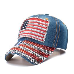 Bling Diamond Trump Baseball Cap VS Verkiezing Campagne Hat Cowboy Diamanten Caps Verstelbare Snapback Dames Denim Hats CCD8545