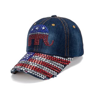 Bling Diamond Trump Hats 2024 America Campagne électorale Chapeau de campagne Cowboy Diamants Caps Ajustement USA Flag Hat