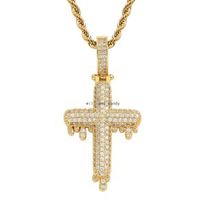 Bling drop kubus zirkon Jezus Cross ketting sieraden set diamant hiphop 18k gouden druppel kruisen kroon kroon kettingen vrouwen mannen mode wil en zand dropship