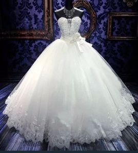 Bling broderie robes de bal robes de mariée chérie perlée cristal blanc ivoire dentelle tulle pays robe de mariée à lacets dos2295219V