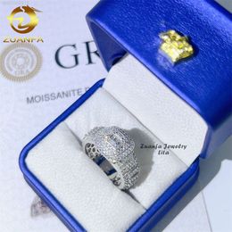 Bling Fashion Iced Out Wedding Baguette Vvs Moissanite Anillo de diamantes de plata de ley 925 para hombres
