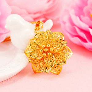 Bling Fleur Pendentif Collier 24k Véritable Plaqué Or Bijoux Femmes Cadeau De Noël