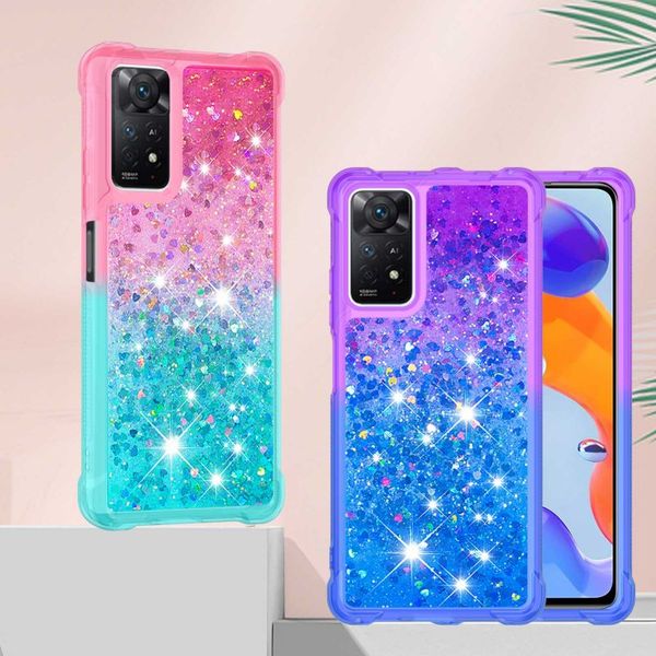 Bling Flowing Quicksand Cases Liquid Gradient Glitter TPU Coins renforcés pour XiaoMi Mi 10T 11T RedMi 10C 9 9A 9C 9T 7A Note 10 11 11S Pro Plus Max POCO X3 X4 M3 M4