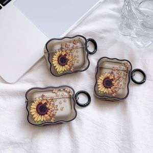 Estuches de TPU suave SunFlower Butterfly para Airpods Pro 2 Air pods 3 1 2 Fashion Air Pod Airpod Pro2 Flor transparente Accesorios para auriculares Cubierta protectora con llavero