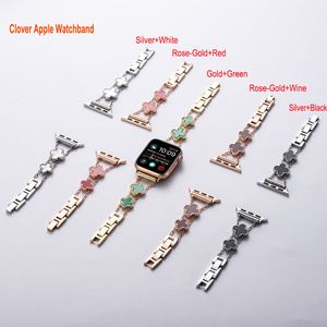 Bling vierbladige klaver charmes banden slimme riemen compatibel met Apple Watch Band 45 mm 38 mm 40 mm 42 mm 44 mm Pas Women polsbandband aan voor IWatch-serie 8 7 6 5 4 3 2 1 SE