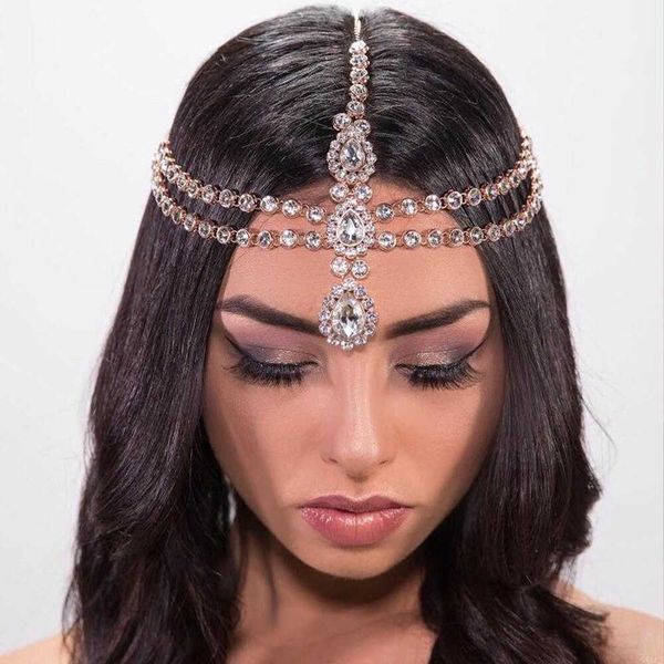 Bling Full Crystal Hairband Clip Broche personnalisée Fashion Bandeau Full Diamond Multi-layer Front Chain Barrette Accessoires de coiffure Head Wear Coiffe