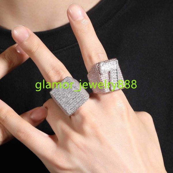 Bling Plein Diamant Glacé Numéro 0-9 Hommes Deux Tons Or Argent Plaqué A-Z Lettre Bagues Bijoux Personnalisés