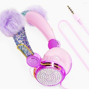 Bling Girl – casque d'écoute sans fil Bluetooth pour enfants, avec Microphone, luxe, paillettes, mignon, boule de cheveux, musique, casque de téléphone filaire, cadeau