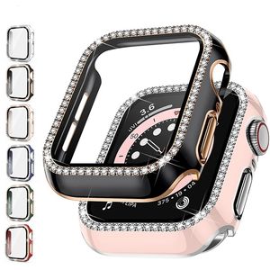 Bling Glas + Cover Voor Apple Watch Case 45mm 41mm 40mm 44mm 42mm 38mm Diamond bumper + Screen Protector iwatch serie 8 7 3 8 5 6 SE in Doos