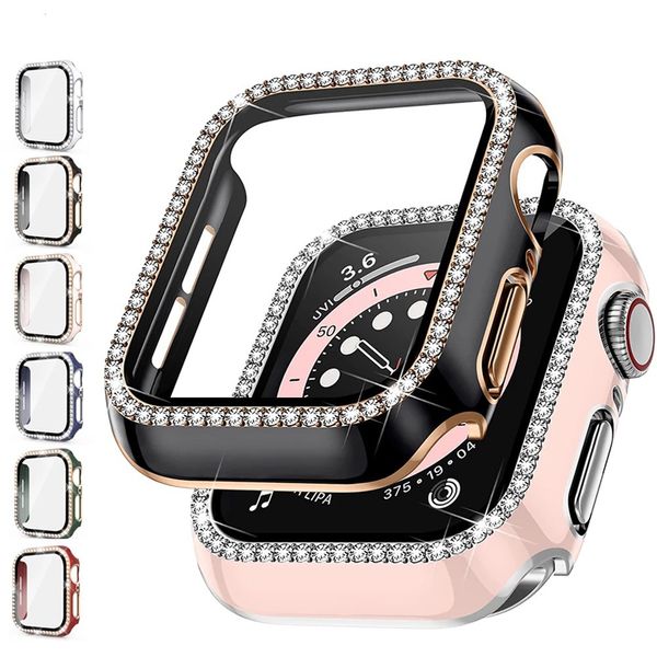 Bling Glass + Cover pour Apple Watch Case 45mm 41mm 40mm 44mm 42mm 38mm Diamond bumper + Screen Protector iwatch series 8 7 3 8 5 6 SE in Retail Box