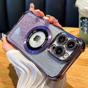 Bling Glitter Airbag Air Cushion Space Plating Clear Magsafe Magnetic Cases Soft TPU Antichoc Cover avec Camera Lens Film Protector pour iPhone 14 13 12 11 Pro Max