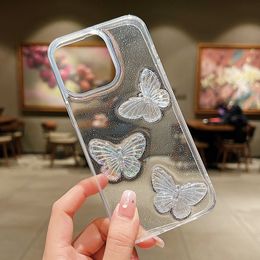 Bling glitter vlinder hoesjes voor Samsung S23 FE Ultra S22 Plus Note 20 A34 A54 A14 A73 A53 A33 Hard PC Acryl Zacht TPU Sterren Sterren druipende lijm Telefoonhoesje