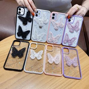 Bling Glitter Epoxy Lace Butterfly Cases Soft TPU Antichoc Coloré Fashion Candy Cover pour iPhone 13 12 11 Pro Max XR XS 7 8 SE2 6 6S Plus