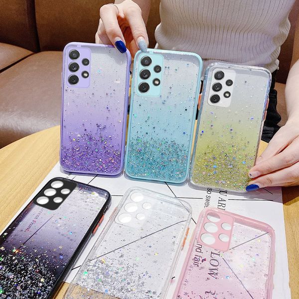 Bling Glitter Epoxy Starry Sky Cases Soft TPU Camera Protector Antichoc Pour Samsung A21S A03S A02S A03 Core A12 A22 A32 A42 A52 A72 A3 A23 A33 A53 A73 M32 M62