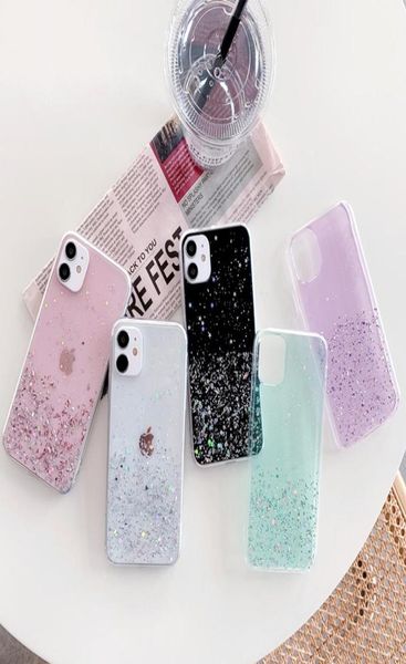 Bling Glitter Epoxy Starry Sky Star Estuches Lámina plateada a prueba de golpes para iPhone 14 13 12 11 Pro Max XR XS 7 8 SE2 6 6S Plus Samsung S26362389