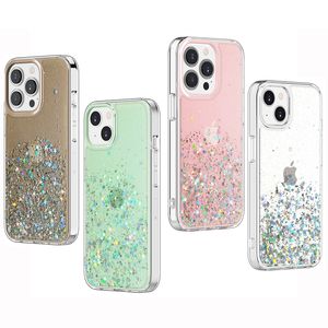 Bling glitter epoxy sterrenhemel ster hoesjes zilverfolie schokbestendig voor iPhone 15 14 13 12 11 Pro Max XR XS 8 Plus Samsung S20 FE S21 S22 S23 Ultra Note 20 A12 A32 4G 5G A42 A52 A72