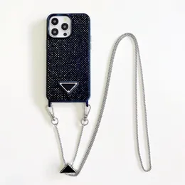 Bling Glitter Phone Case Designer Chaîne de boîtiers iPhone pour iPhone 15 Pro Max 14 Pro 13 12 Case Sparkling Rhinestone Diamond bijou 3D Crystal Crossbody Bodage