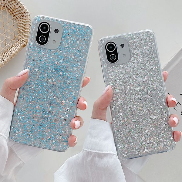 Coque de téléphone à paillettes scintillantes, étui transparent souple antichoc pour Xiaomi Mi 11 Lite POCO F3 X3 Pro Redmi Note 10 Pro 10S 9 9A 9C