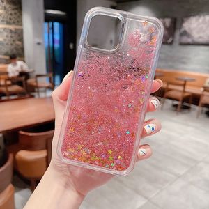 Bling Glitter Quicksand Cases pour iPhone 15 14 13 12 Pro MAX 11 XR XS X 8 7 6 5 Plus PC dur TPU souple étoiles liquide coeur étoilé amour flottant brillant femmes couverture arrière mobile