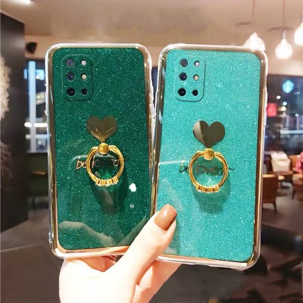 Bling paillettes porte-anneau étuis souples pour One Plus 8T coque de téléphone pour One Plus 8 Pro N100 Nord N10 amour coeur pare-chocs couverture