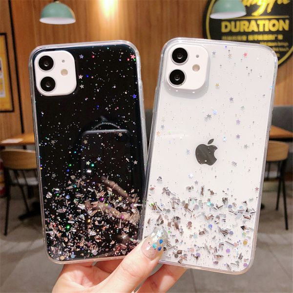 Bling Glitter Soft TPU Fundas para teléfonos para iPhone 13 12 11 Pro Max Xs Xr 7 8 Plus Funda de silicona transparente a prueba de golpes