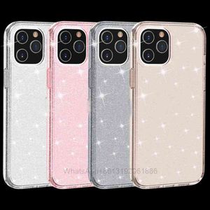 Bling Glitter Sparkly Sparkle Hard PC Soft TPU-koffers voor iPhone 13 Pro Max 12 Mini 11 X XR XS 8 7 6 Plastic Glanzend Mode Transparant
