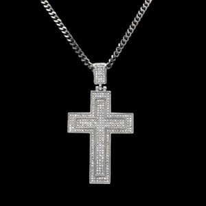 Bling or couleur Double croix pendentif chrétien Hip Hop grands pendentifs 5mm d'épaisseur cubain lien chaîne collier