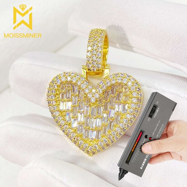 String Heart Square MOISSANITE Collares colgantes para hombres Tester de pases de joyería para mujeres reales diamantes con grave